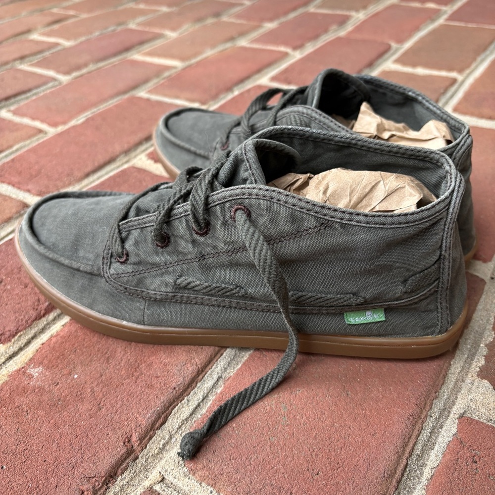 Sanuk Vee K Shawn High Top Olive Wash Canvas Sneakers 8.5 Womens - Picture 4 of 15